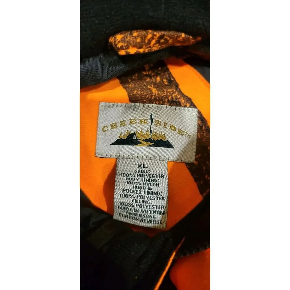 Creek Side Blaze Orange Camo Insulated Hunting Jacket Mens XL Hooted Full Zip